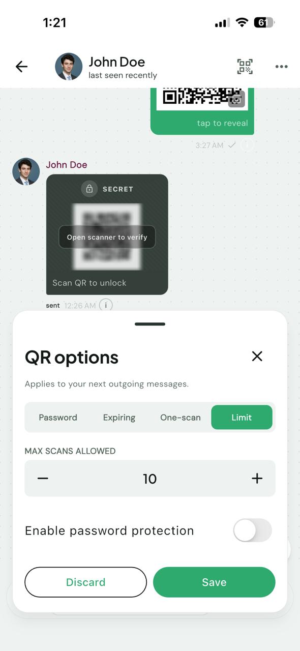 Limit mode — cap how many times the QR can be scanned